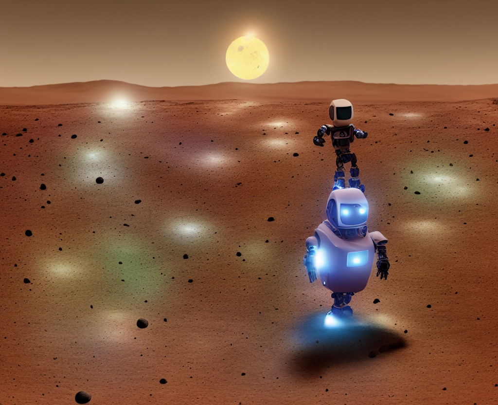 Ρομπότ σε νυχτερινό περίπατο στον Άρη - DreamStudio